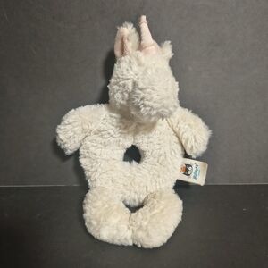 Jellycat Plush Bashful 7" Unicorn Ring Rattle White and Pink